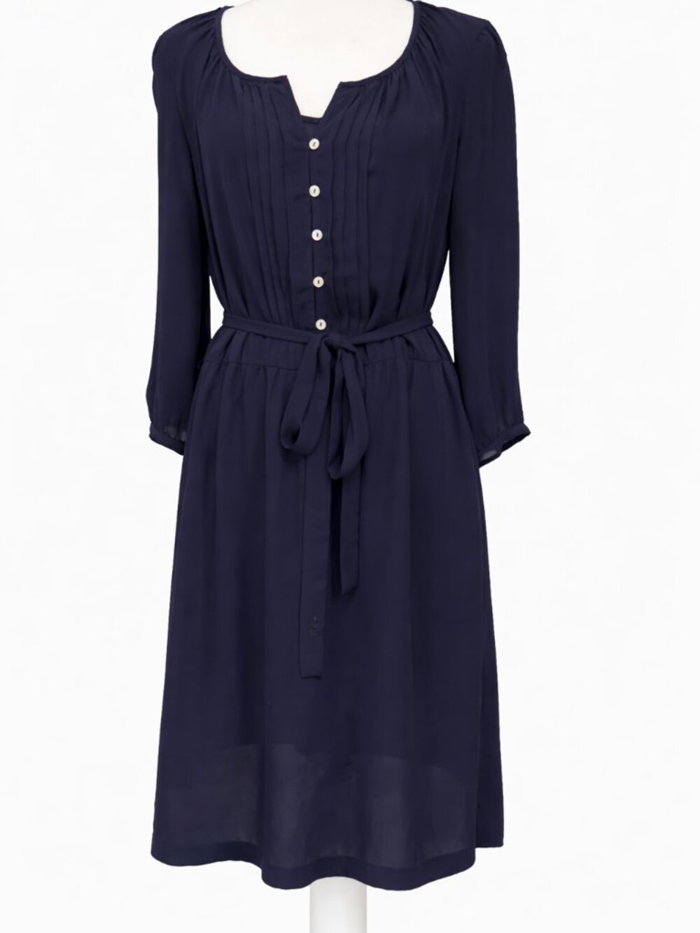 Daniel Rainn Navy Pleated Tie Waist Dress |  Size Large EUC